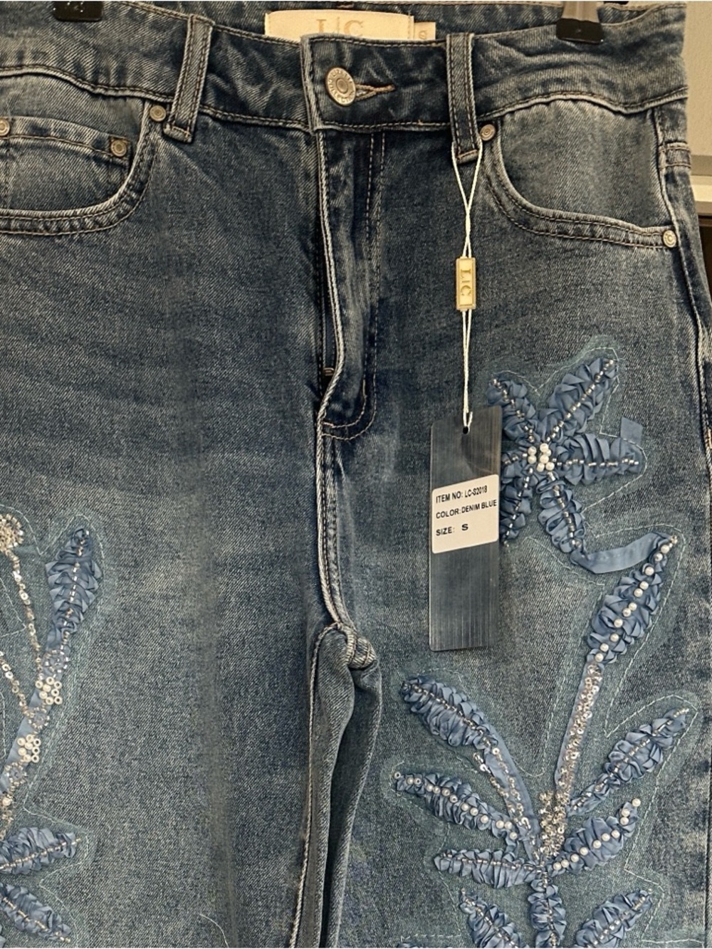 LIZETTE COLLECTION Blue Floral Embroidered Women's Jeans